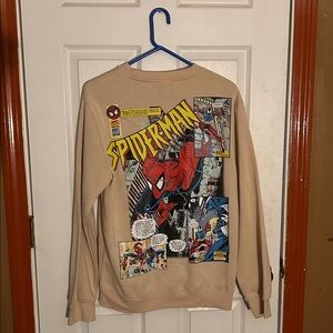 Marvel Spiderman Sweatshirt Men Medium Vintage Look Comic Book Page Tan Pullover